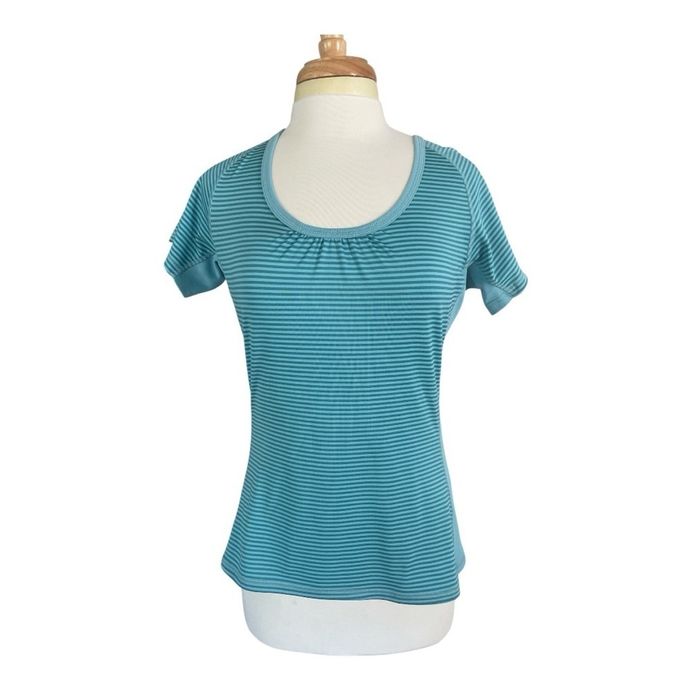 The North Face Vapor Wick Teal Striped Short Sleeve Tee